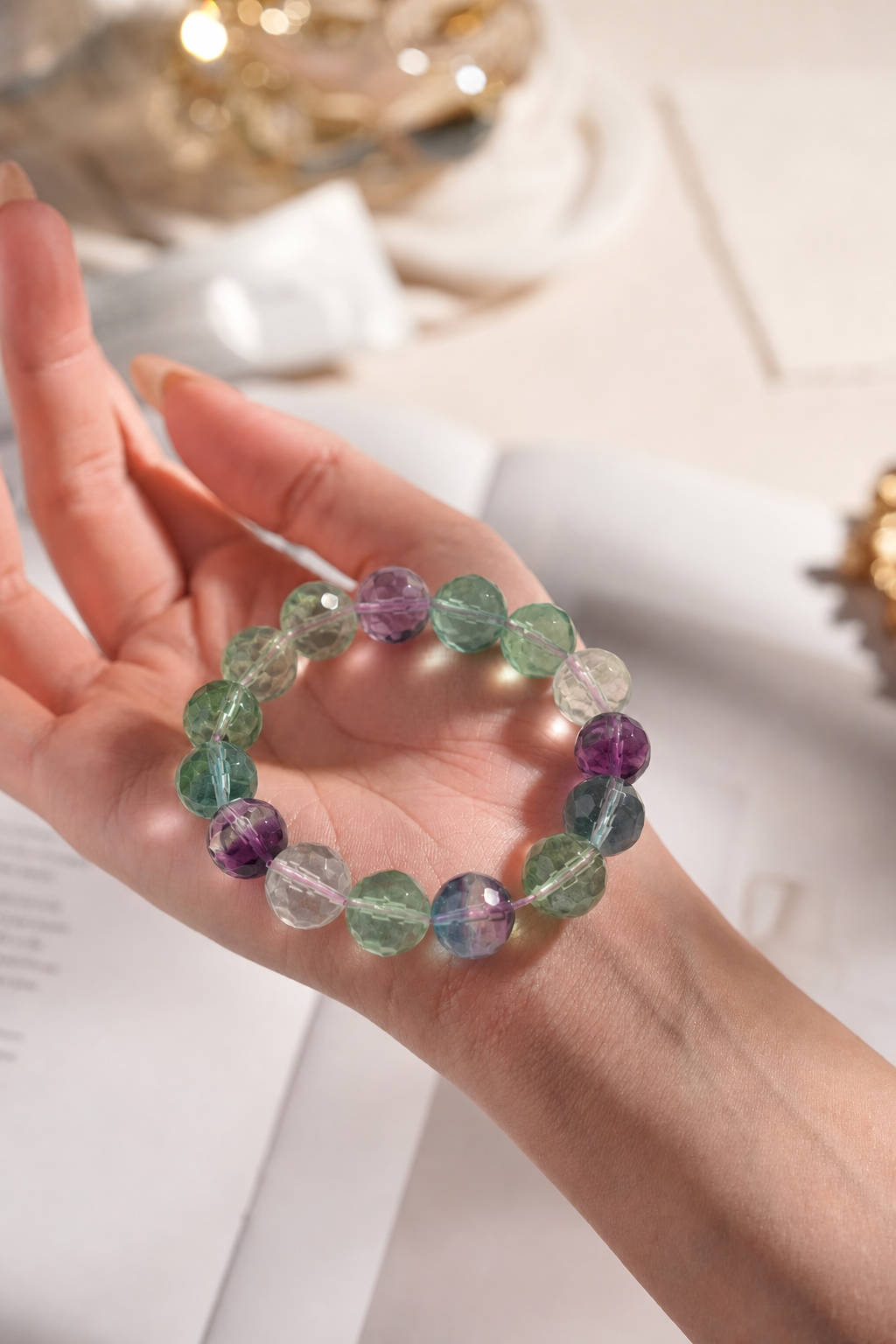 Rainbow Fluorite Faceted Bracelet