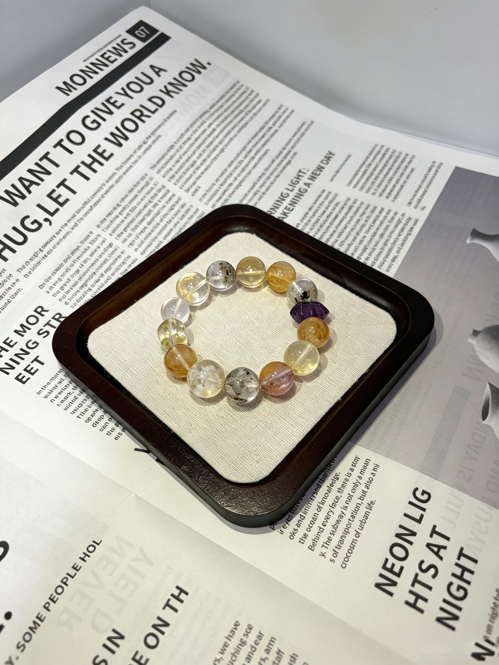 Golden Mist Five-Path Wealth Crystal | Natural Citrine, Rutilated Quartz, and Amethyst Multi-Gem Bracelet for Good Luck and Prosperity