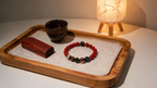 Good Fortune Five Elements Beads | Ebony with Silver-Inlaid Auspicious Clouds and Purple-Gold Sand Five Elements Glass Blessing Bracelet