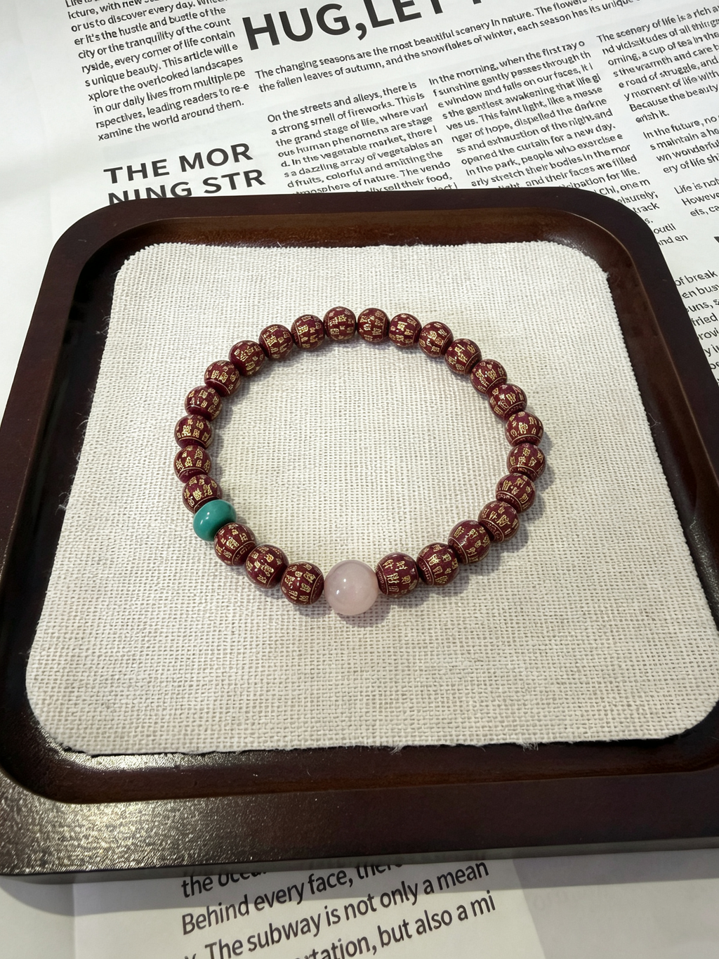 Man Cai Purple Gold Sand Bracelet | Chinese-Style Purple Gold Sand Bracelet with Gold-Outlined Wealth Beads