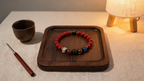 Good Fortune Five Elements Beads | Ebony with Silver-Inlaid Auspicious Clouds and Purple-Gold Sand Five Elements Glass Blessing Bracelet