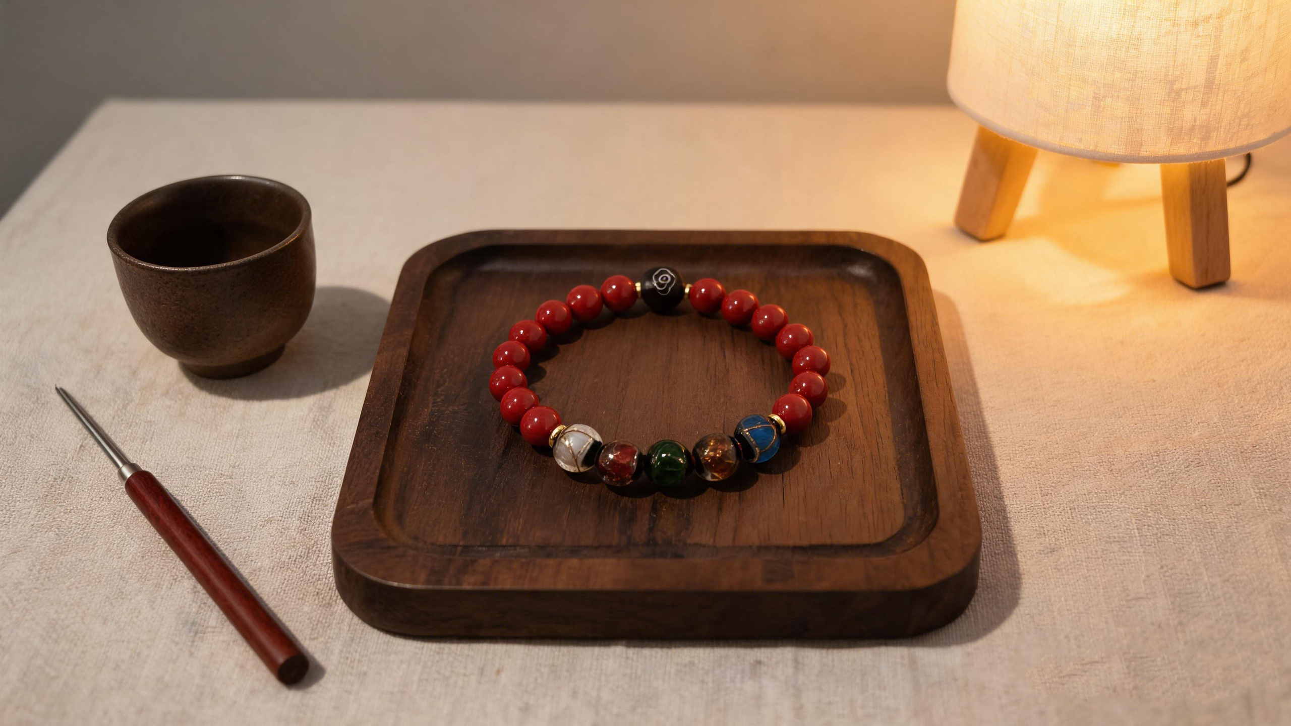 Good Fortune Five Elements Beads | Ebony with Silver-Inlaid Auspicious Clouds and Purple-Gold Sand Five Elements Glass Blessing Bracelet