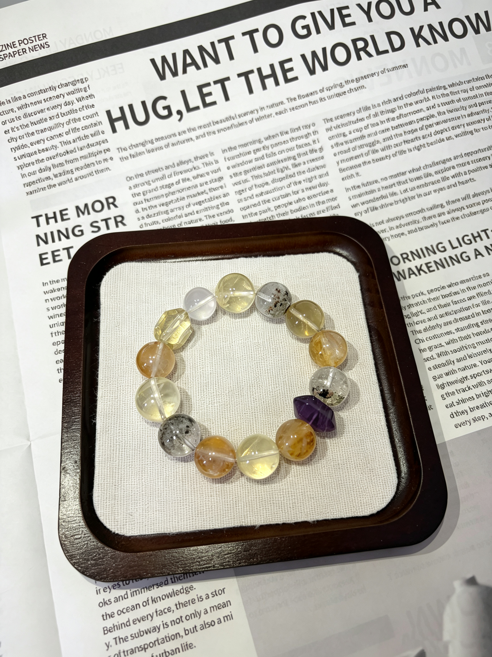 Golden Mist Five-Path Wealth Crystal | Natural Citrine, Rutilated Quartz, and Amethyst Multi-Gem Bracelet for Good Luck and Prosperity