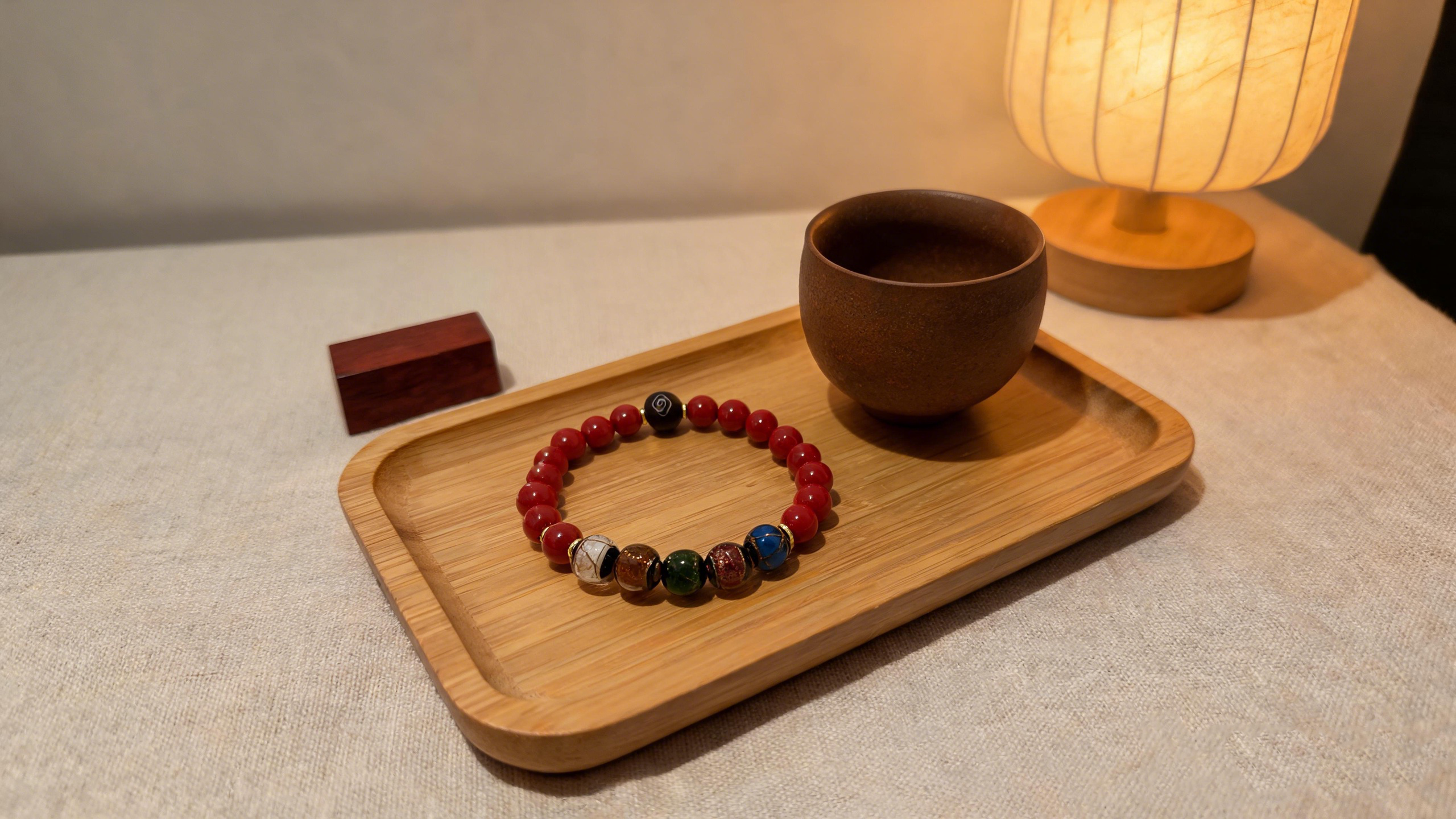 Good Fortune Five Elements Beads | Ebony with Silver-Inlaid Auspicious Clouds and Purple-Gold Sand Five Elements Glass Blessing Bracelet