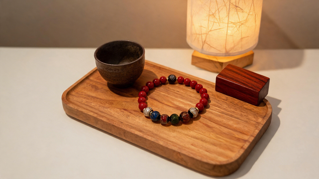 Good Fortune Five Elements Beads | Ebony with Silver-Inlaid Auspicious Clouds and Purple-Gold Sand Five Elements Glass Blessing Bracelet