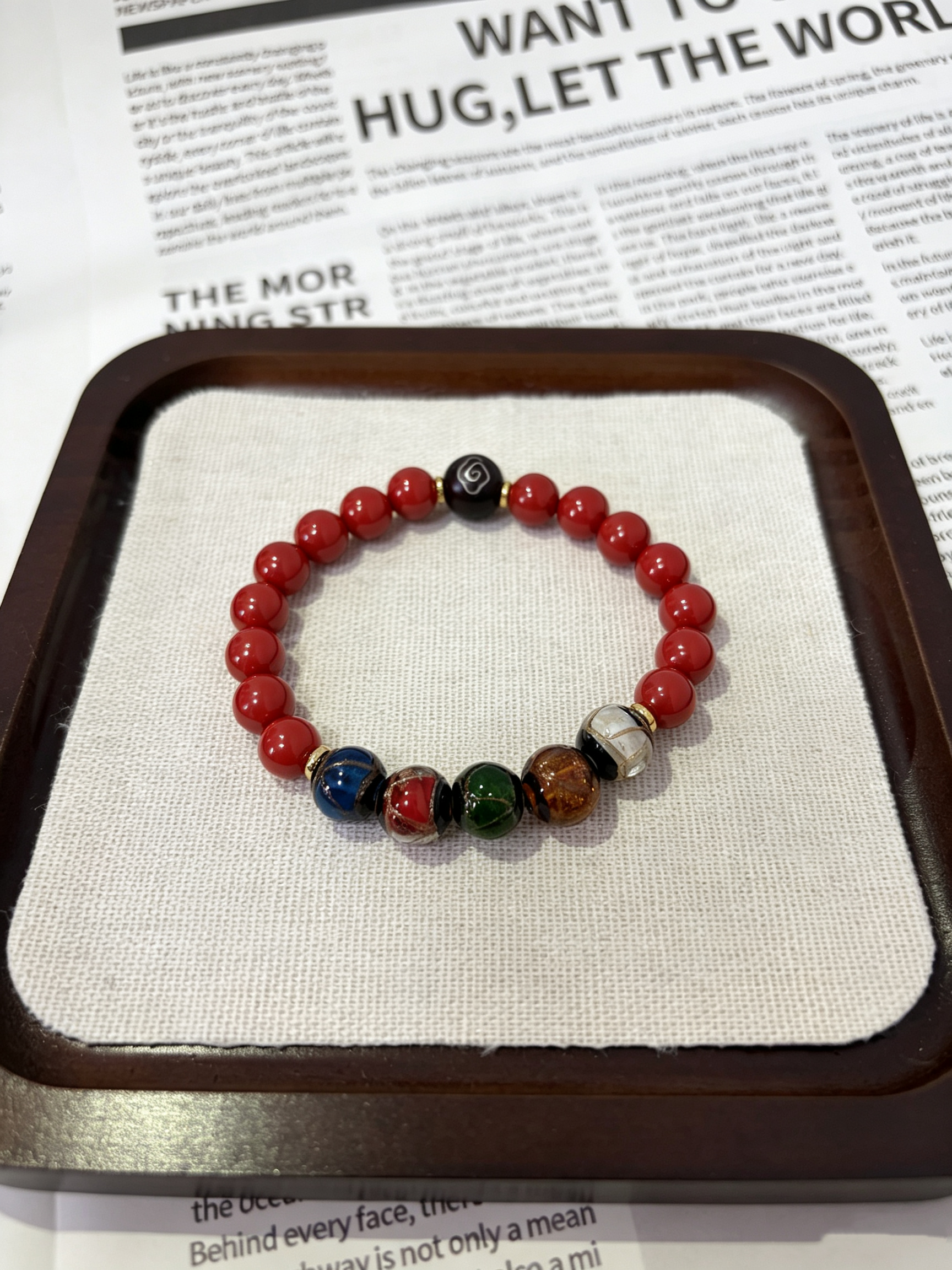 Good Fortune Five Elements Beads | Ebony with Silver-Inlaid Auspicious Clouds and Purple-Gold Sand Five Elements Glass Blessing Bracelet