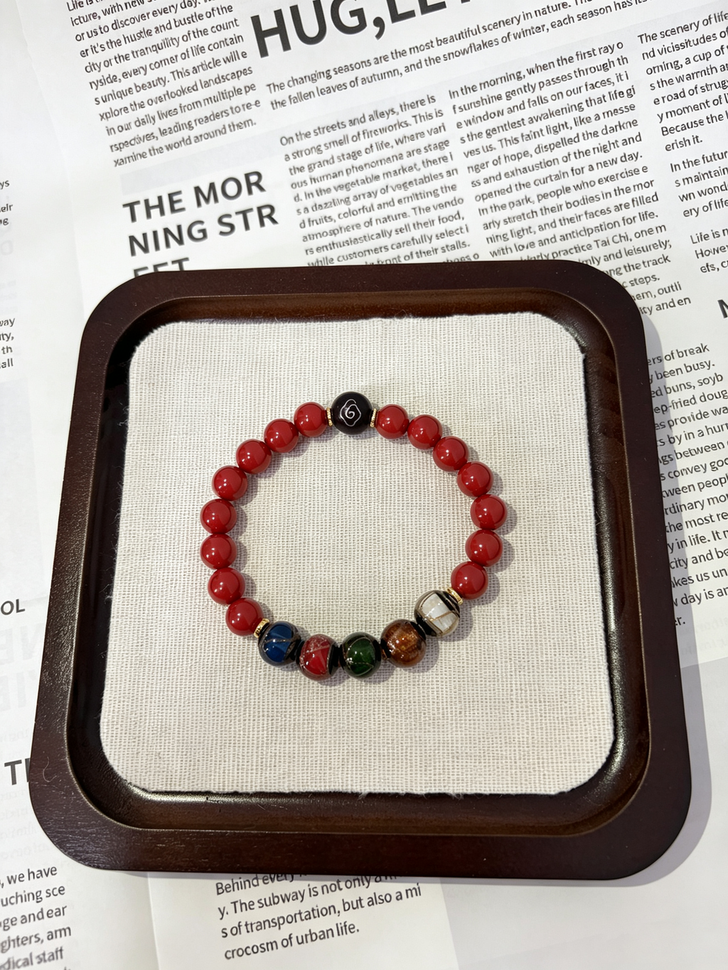 Good Fortune Five Elements Beads | Ebony with Silver-Inlaid Auspicious Clouds and Purple-Gold Sand Five Elements Glass Blessing Bracelet