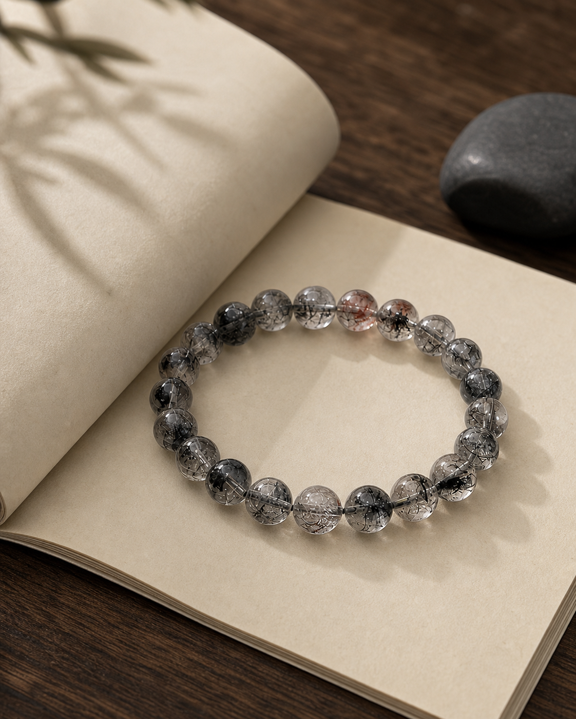 Black Tourmalinated Quartz Crystal Bracelet — detail view 4