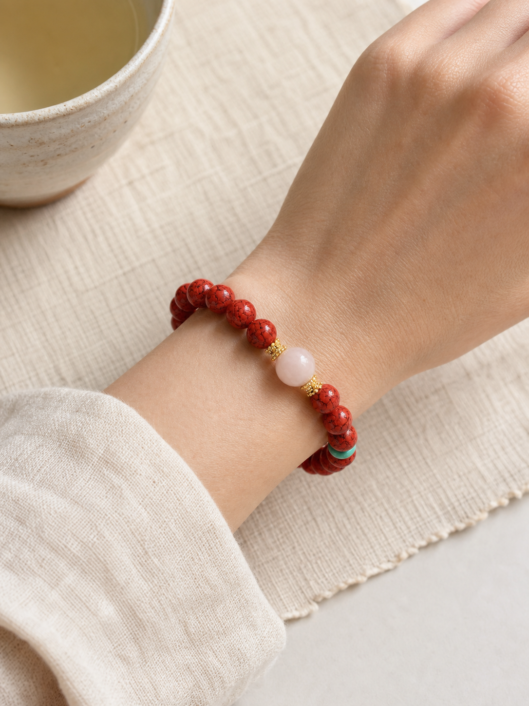 Crystal Cinnabar Bracelet with Rose Quartz — detail view 5