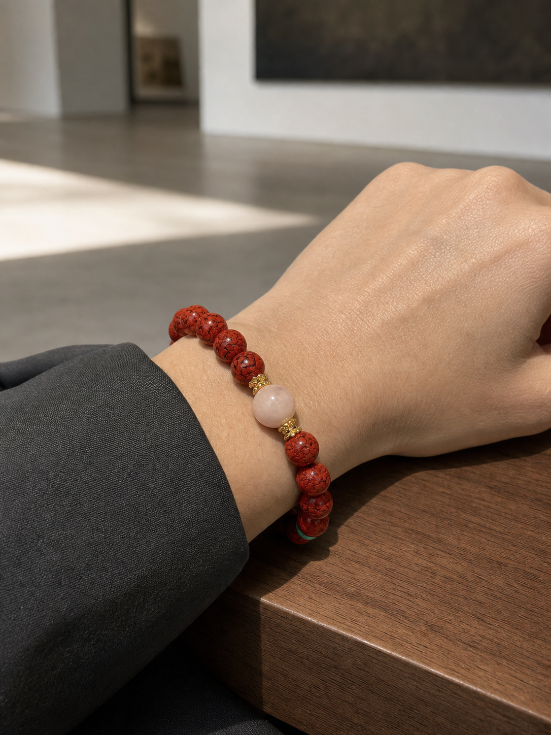 Crystal Cinnabar Bracelet with Rose Quartz — detail view 6