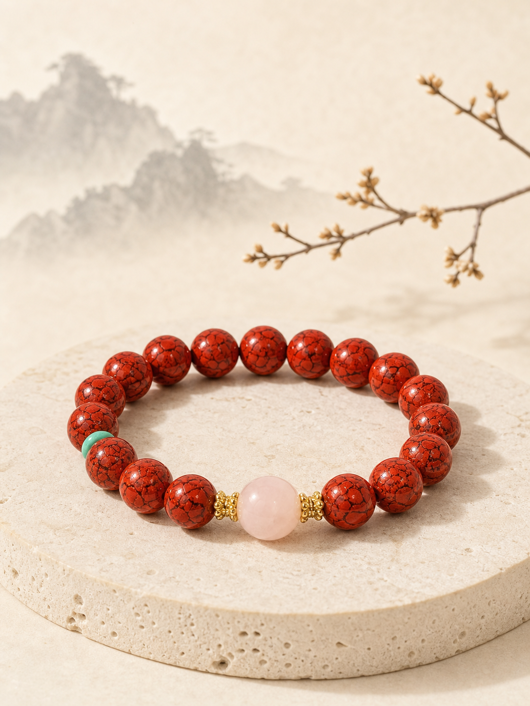 Crystal Cinnabar Bracelet with Rose Quartz — product view