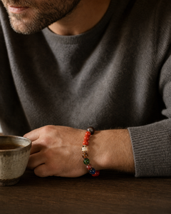 Five-way God of Wealth Cinnabar Bracelet with Colored Glass — detail view 5
