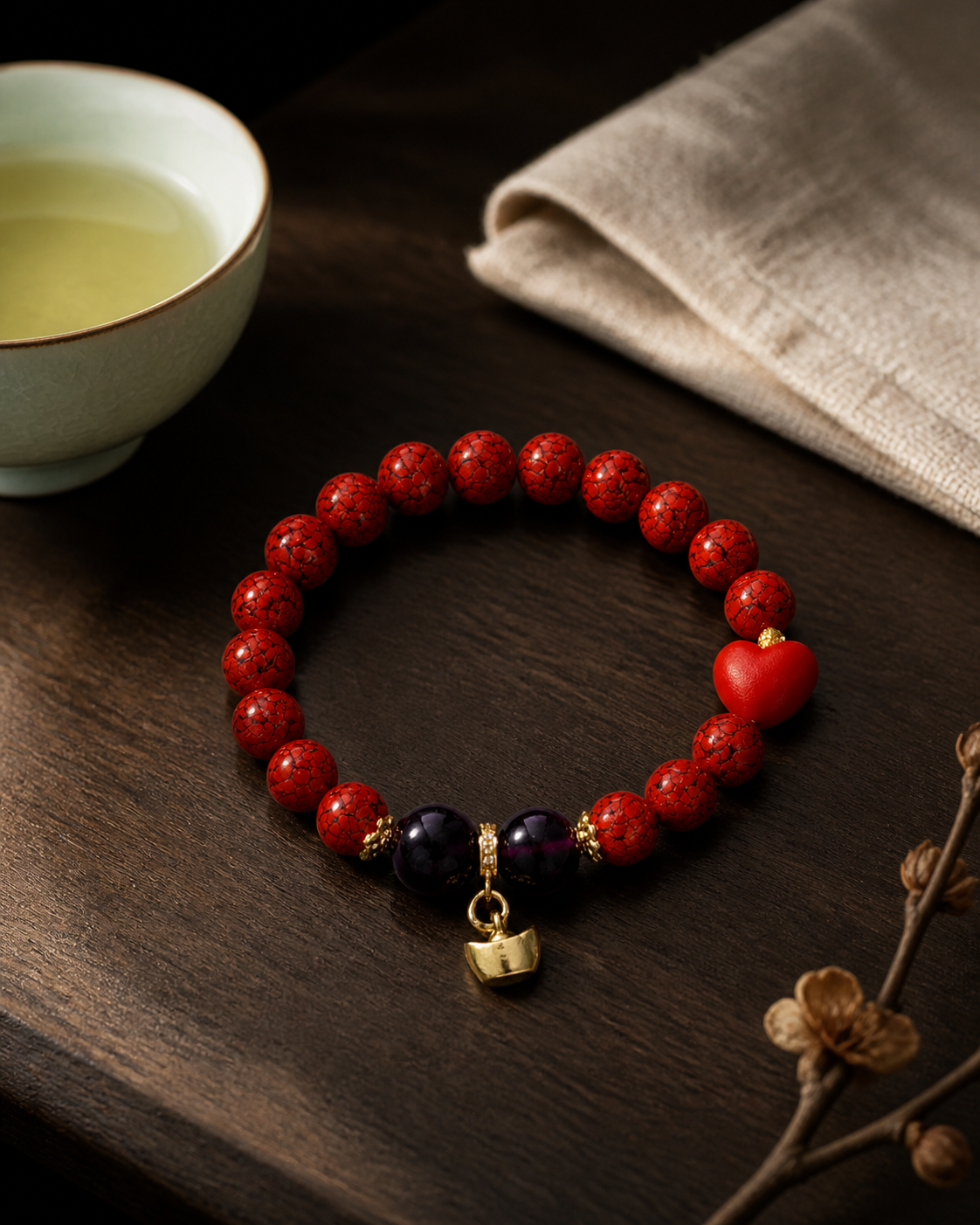 Heart Guardian Cinnabar Bracelet — detail view 3