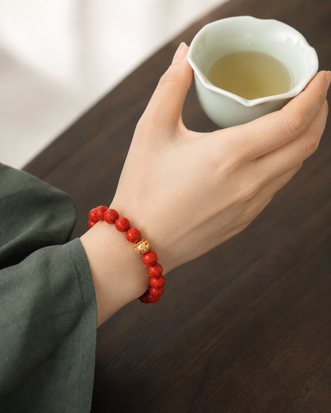 Hundred Blessings Cinnabar Bracelet — detail view 6