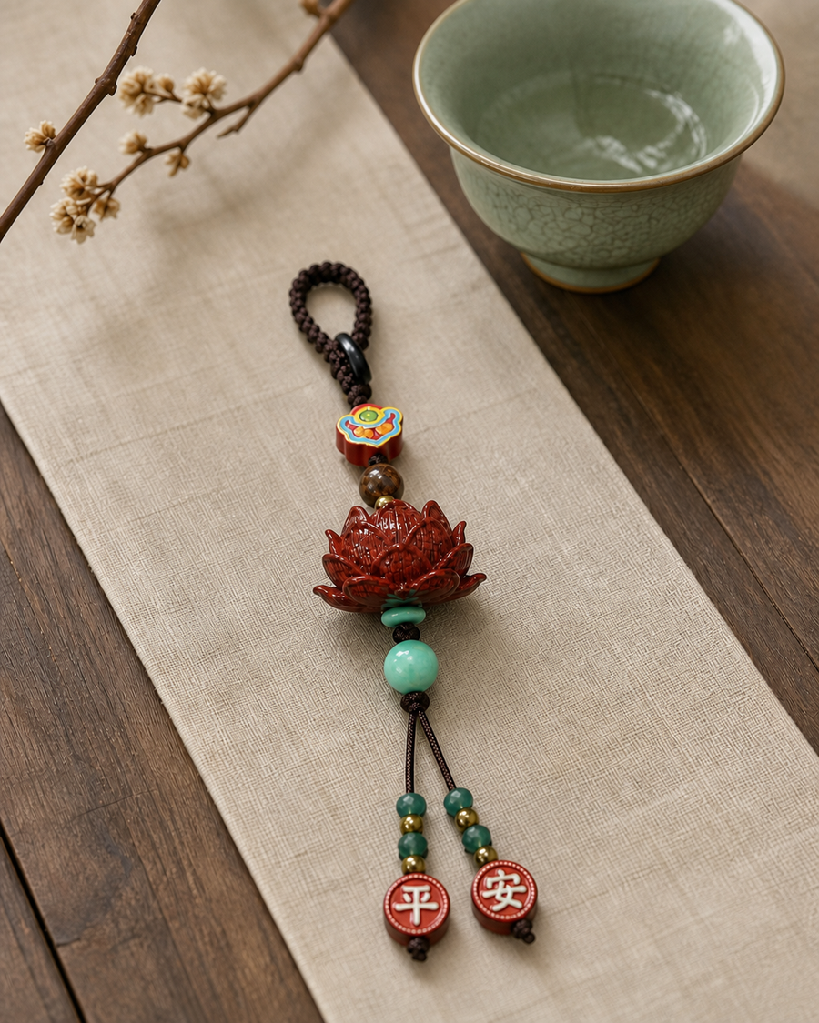 Lotus Wish · Cinnabar Ruyi Peace Hanging Charm