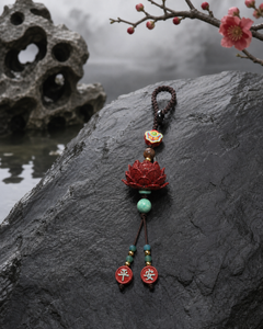 Lotus Wish · Cinnabar Ruyi Peace Hanging Charm — detail view 2