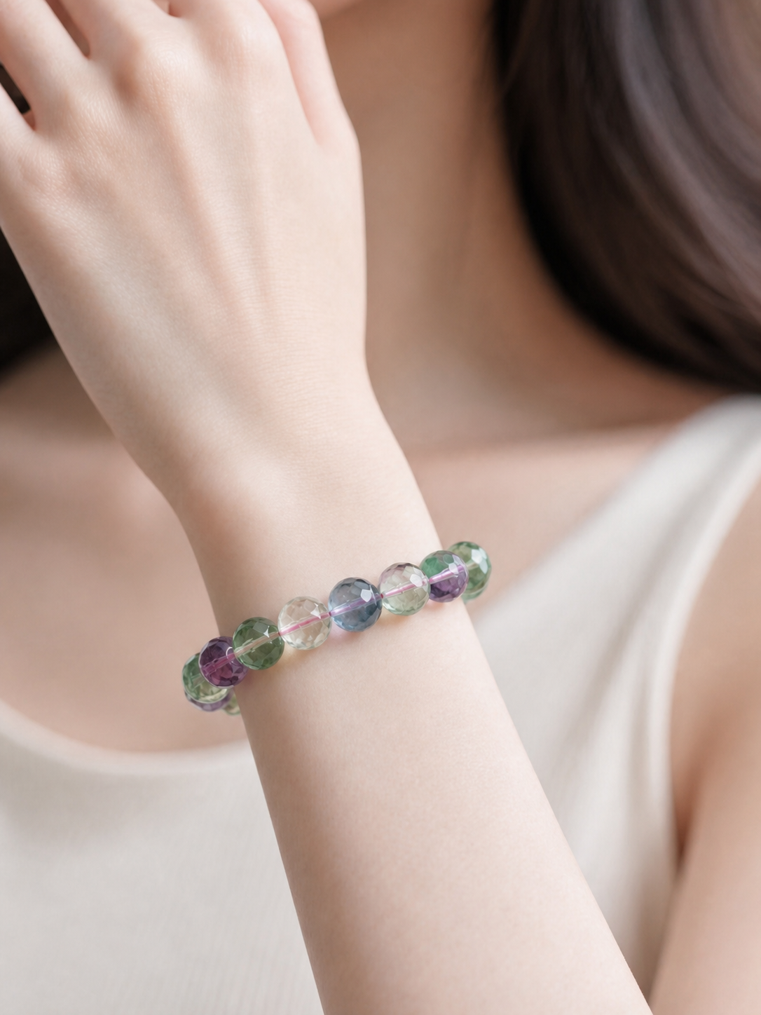 Rainbow Fluorite Faceted Bracelet — detail view 6