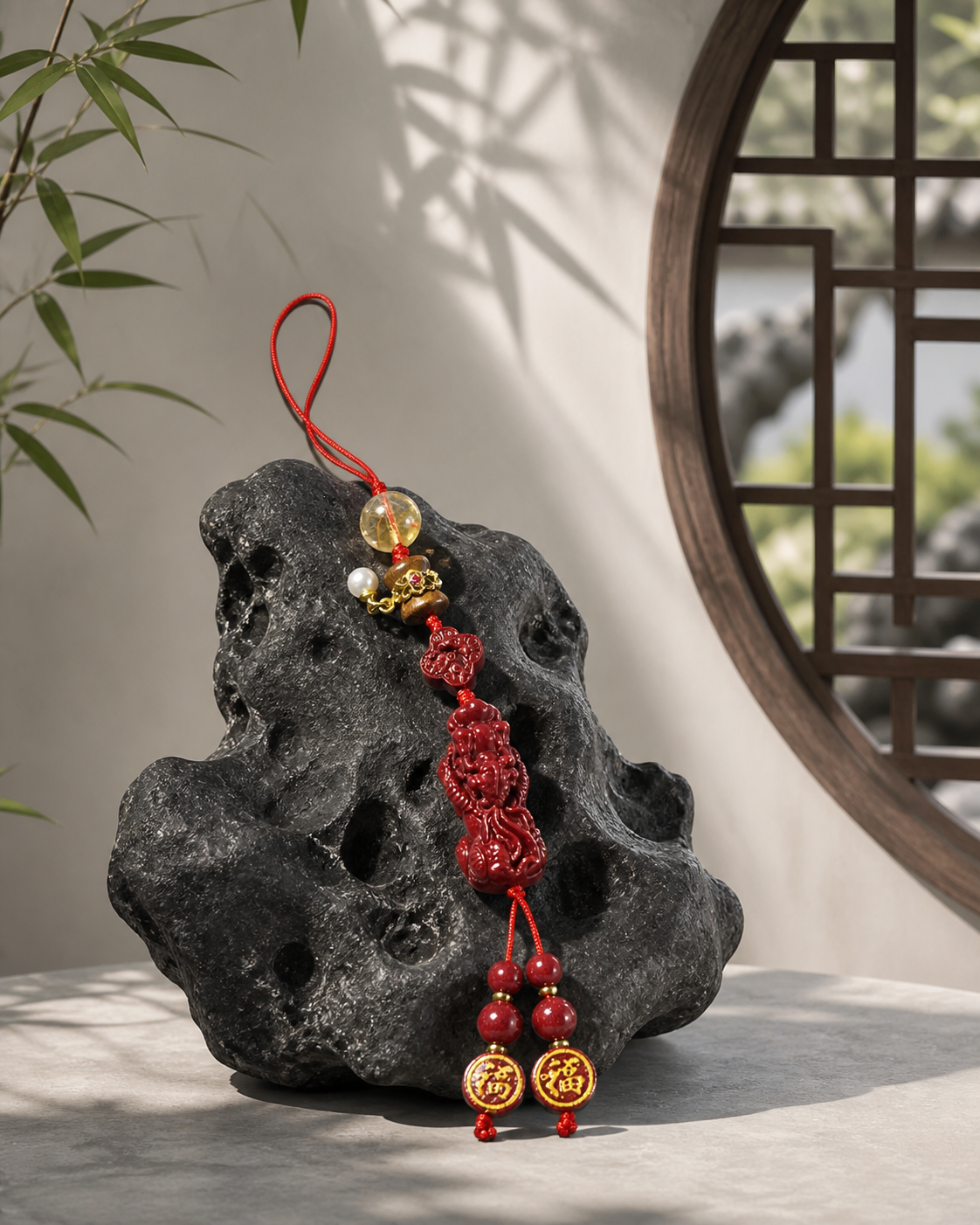 Pixiu Fortune · Cinnabar Auspicious Beast Hanging Charm — detail view 4