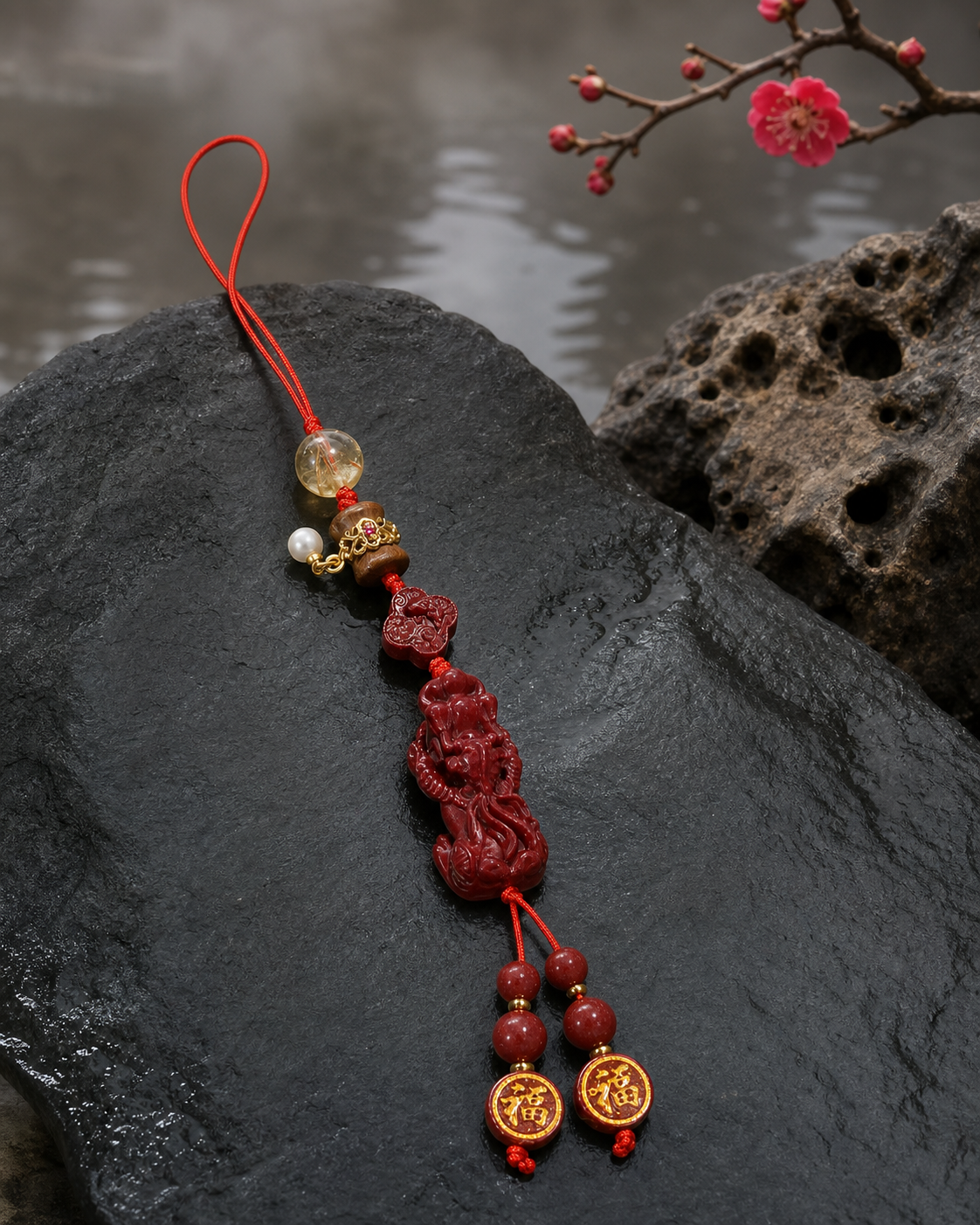 Pixiu Fortune · Cinnabar Auspicious Beast Hanging Charm — detail view 3