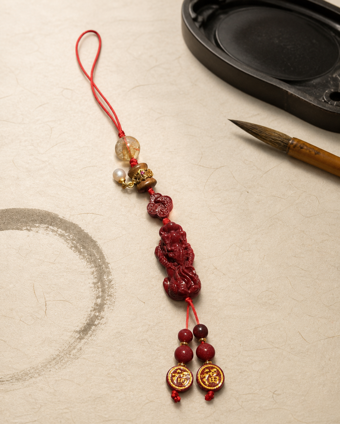 Pixiu Fortune · Cinnabar Auspicious Beast Hanging Charm — detail view 2