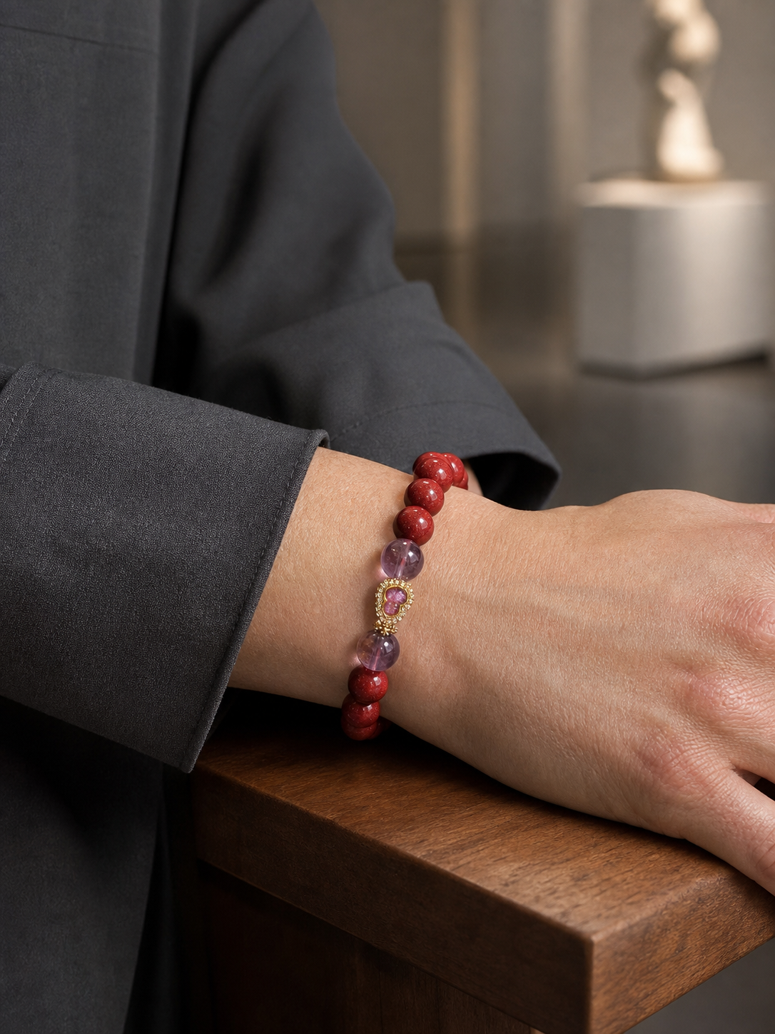 Purple Cinnabar Bracelet with Amethyst — detail view 7