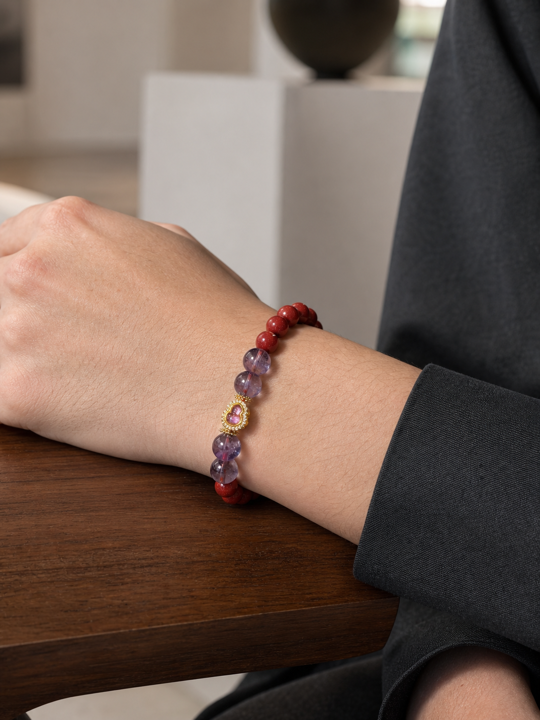 Purple Cinnabar Bracelet with Amethyst — detail view 6
