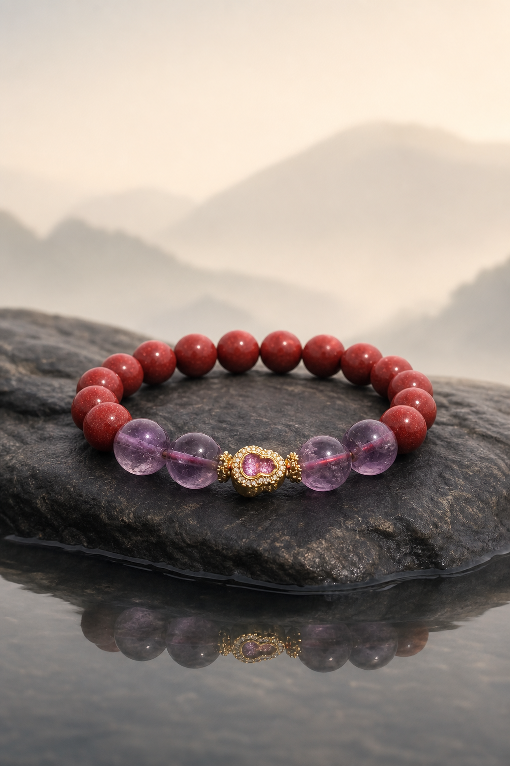 Purple Cinnabar Bracelet with Amethyst — detail view 4