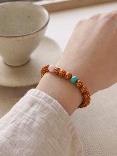 Purple Cinnabar Bracelet with Gilded Scripture, Rose Quartz — detail view 4