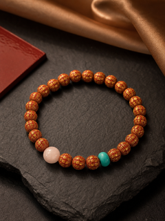 Purple Cinnabar Bracelet with Gilded Scripture, Rose Quartz — detail view 2