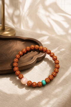 Purple Cinnabar Bracelet with Gilded Scripture, Rose Quartz — detail view 5