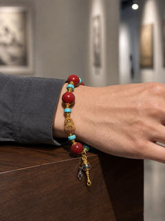 Tibetan Style Purple Cinnabar Bracelet with Turquoise — detail view 6