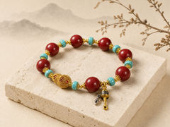 Tibetan Style Purple Cinnabar Bracelet with Turquoise — product view