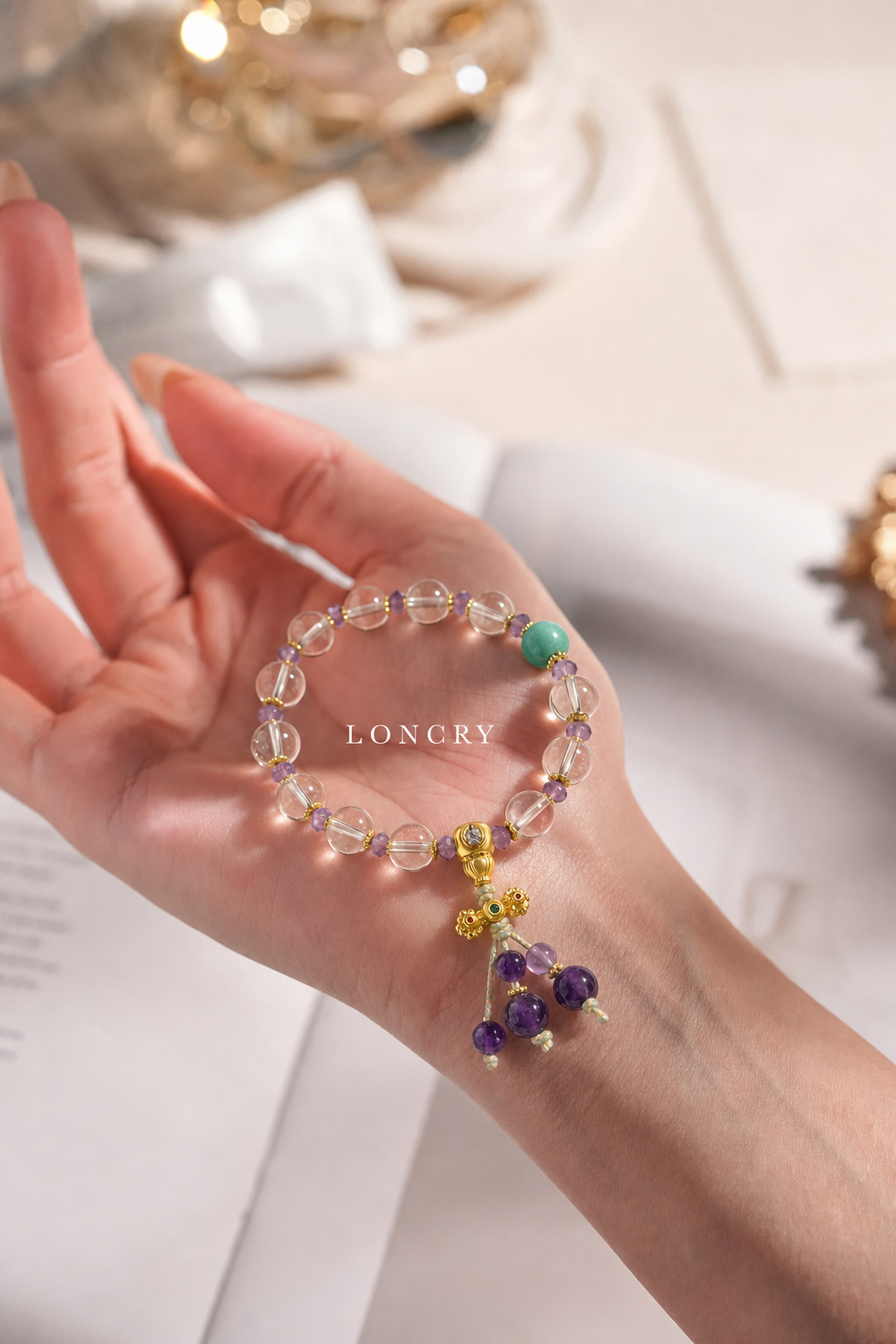 White Crystal & Amethyst Bracelet