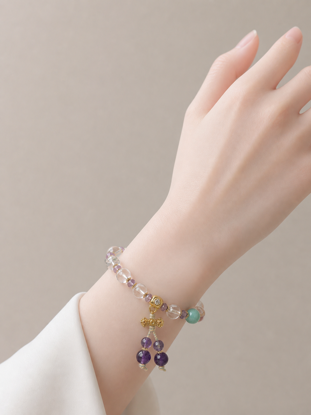 White Crystal & Amethyst Bracelet — detail view 7