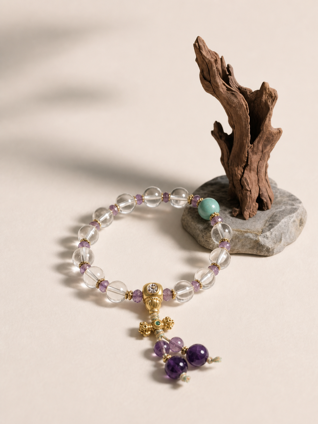 White Crystal & Amethyst Bracelet — detail view 2