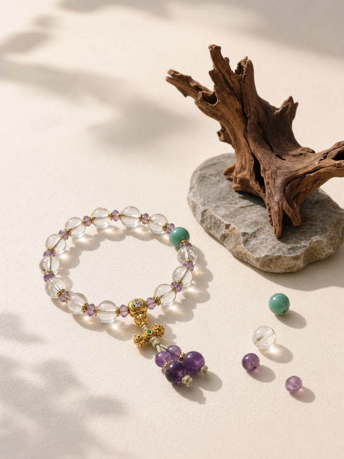 White Crystal & Amethyst Bracelet